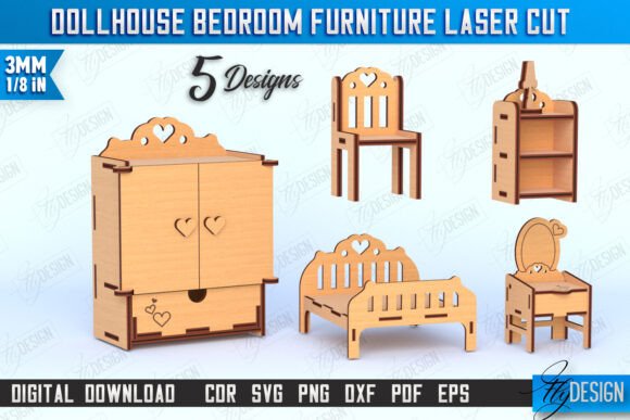 Download Dollhouse Bedroom Furniture Bundle | CNC - Bedroom furniture Collection