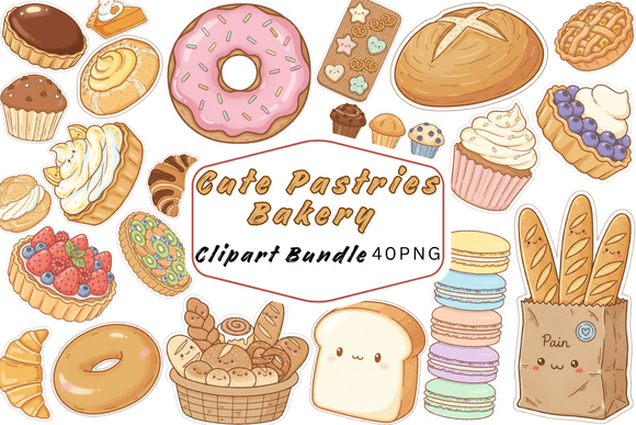 Download 40 Cute Kawaii Bakery Clipart PNG Bundle - Bakery clipart Collection