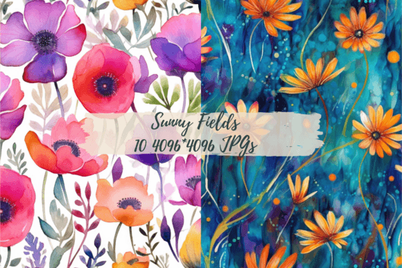 Download Sunny Fields-Seamless Watercolor Pattern - Fields Collection