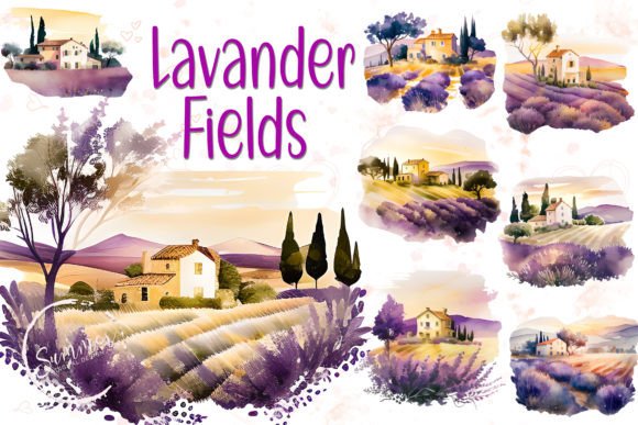 Download Lavender Fields Watercolor Clipart - Fields Collection