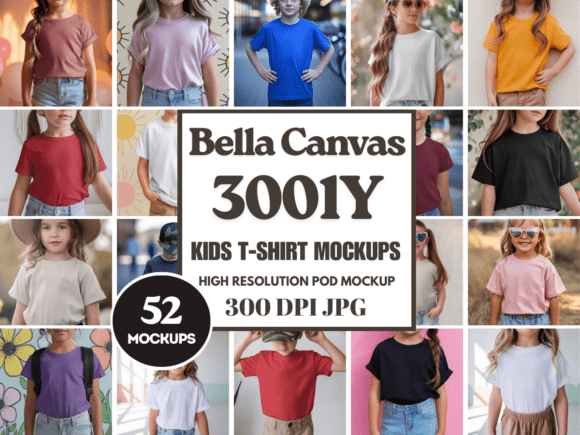 Download Bella Canvas 3001Y Kids Mockup Bundle - Canvas Collection