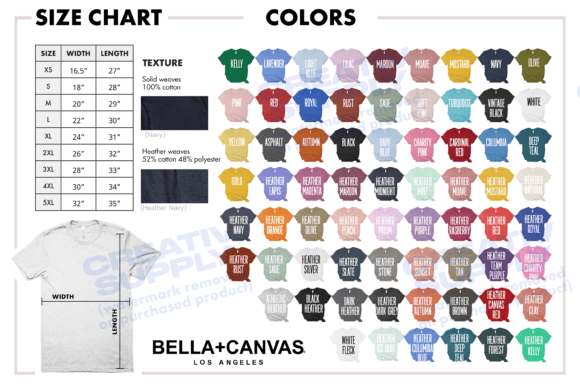 Download Bella Canvas 3001 Color Chart Size Chart - Canvas Collection