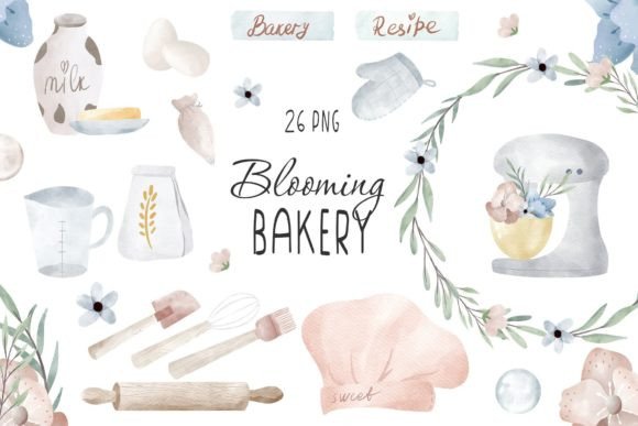 Download Watercolor Blooming Bakery Clipart PNG - Bakery clipart Collection