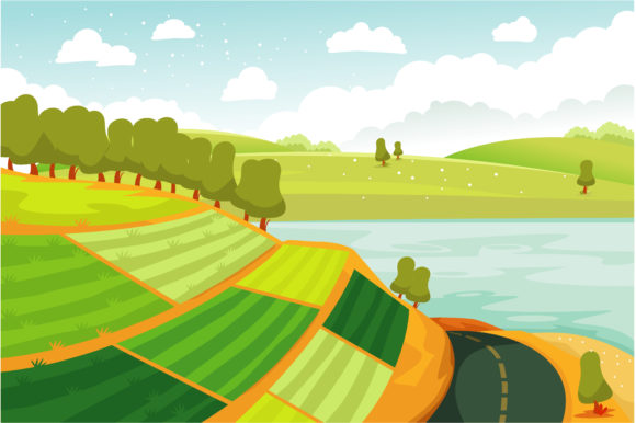 Download Landscape of Rice Fields Cartoon - Fields Collection